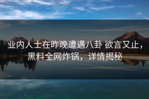 业内人士在昨晚遭遇八卦 欲言又止，黑料全网炸锅，详情揭秘