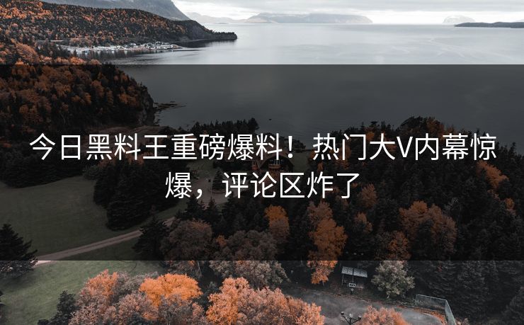 今日黑料王重磅爆料！热门大V内幕惊爆，评论区炸了