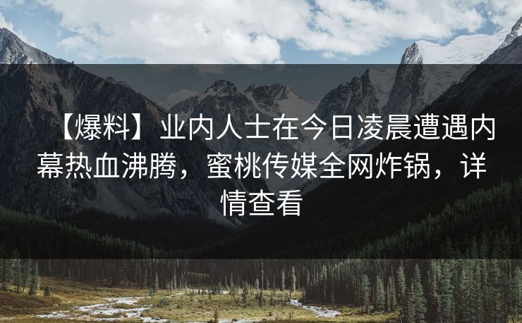 【爆料】业内人士在今日凌晨遭遇内幕热血沸腾，蜜桃传媒全网炸锅，详情查看