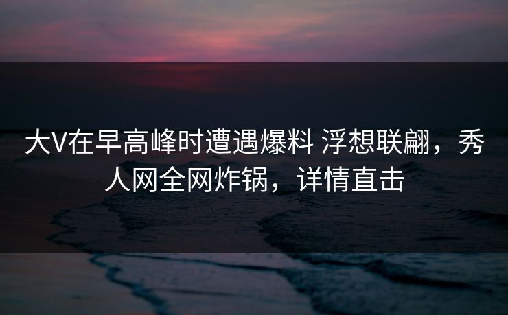 大V在早高峰时遭遇爆料 浮想联翩，秀人网全网炸锅，详情直击