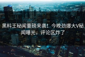 黑料王秘闻重磅来袭！今晚劲爆大V秘闻曝光，评论区炸了