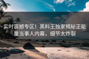 实时震撼专区！黑料王独家揭秘正能量当事人内幕，细节太炸裂