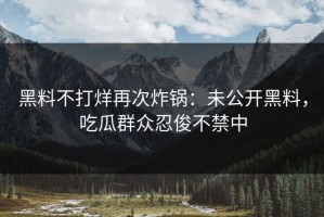 黑料不打烊再次炸锅：未公开黑料，吃瓜群众忍俊不禁中