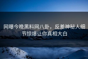 网曝今晚黑料网八卦，反差神秘人细节惊爆让你真相大白