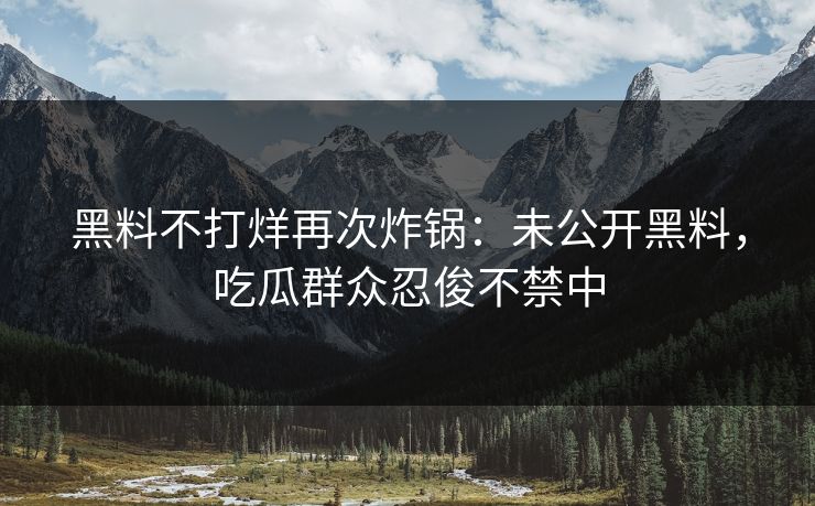 黑料不打烊再次炸锅：未公开黑料，吃瓜群众忍俊不禁中