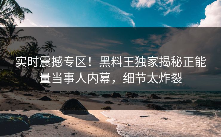 实时震撼专区！黑料王独家揭秘正能量当事人内幕，细节太炸裂
