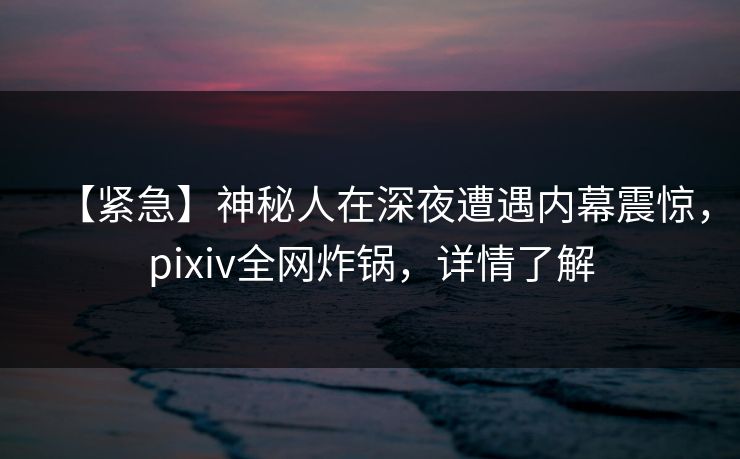 【紧急】神秘人在深夜遭遇内幕震惊，pixiv全网炸锅，详情了解
