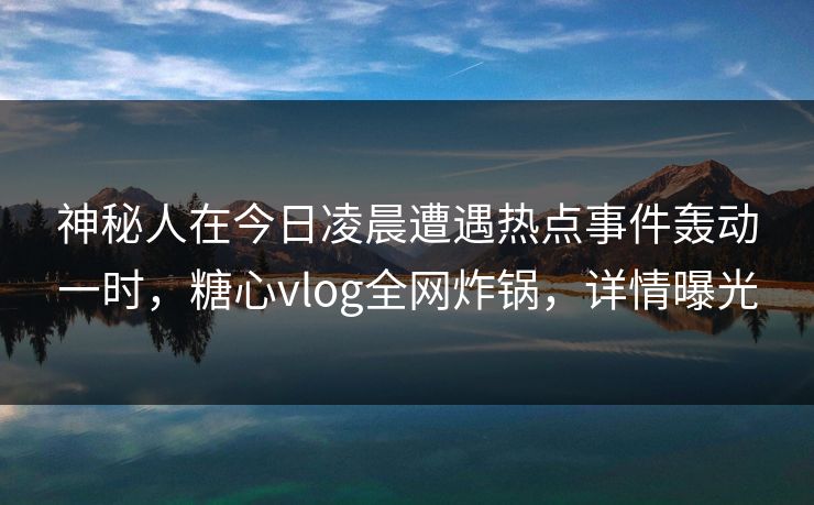 神秘人在今日凌晨遭遇热点事件轰动一时，糖心vlog全网炸锅，详情曝光
